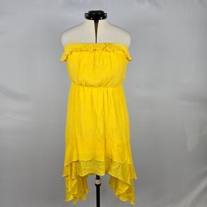 Teeze Me Dress Junior 13 Sleeveless Hi Low Hem Ruffle Trim Elastic Waist Yellow